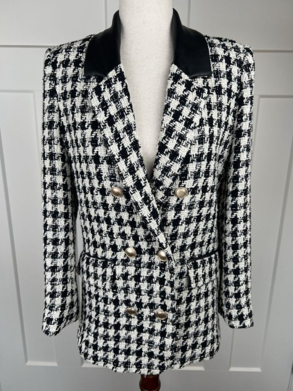Generation Love Blazer M Black Cream Tweed Metallic Double Breasted Gold Buttons - Picture 1 of 12